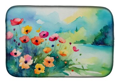 Anemones in Watercolor Dish Drying Mat Absorbent Dish Drying Mat Pad for Kitchen Counter Dish Drainer Mat for Countertop, 14 x 21", Multicolor