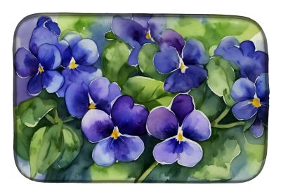 Rhode Island Violets in Watercolor Dish Drying Mat Absorbent Dish Drying Mat Pad for Kitchen Counter Dish Drainer Mat for Countertop, 14 x 21"
