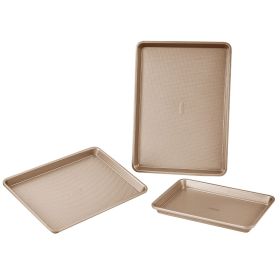 Baking Pans Set, 3-Piece, Nonstick Carbon Steel Cookware Sheets & Trays, Stackable Kitchen Oven Bakeware Cooking Sets with Silicone Handles (Default: Default)